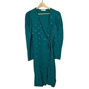 & Other Stories Teal Blue Horse Jacquard Wrap Midi Dress 4